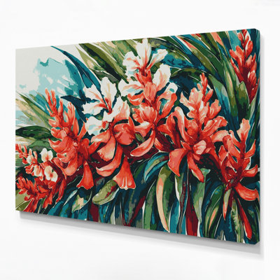 Hawaiian Ginger Flowers Grey Canvas Wall Art