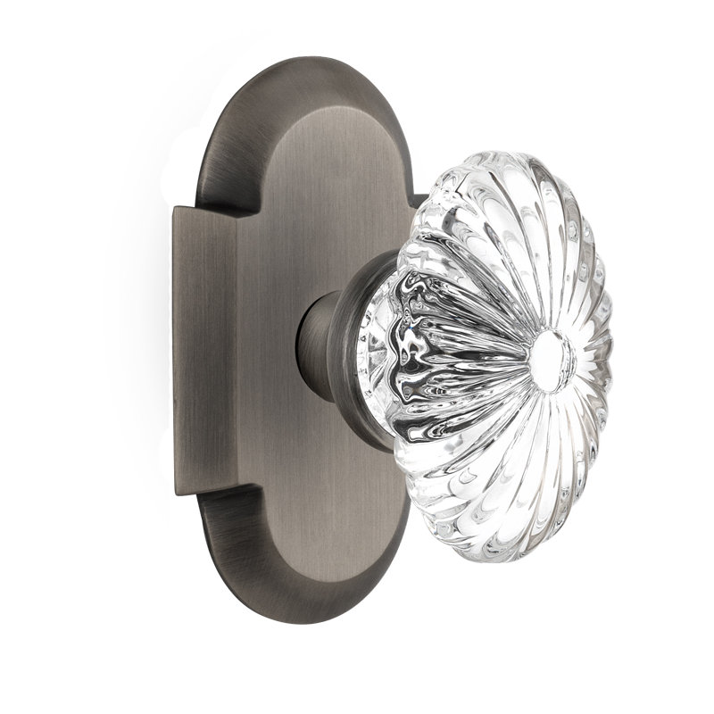 Cottage Plate with Oval Fluted Crystal Door Knob, Antique Pewter