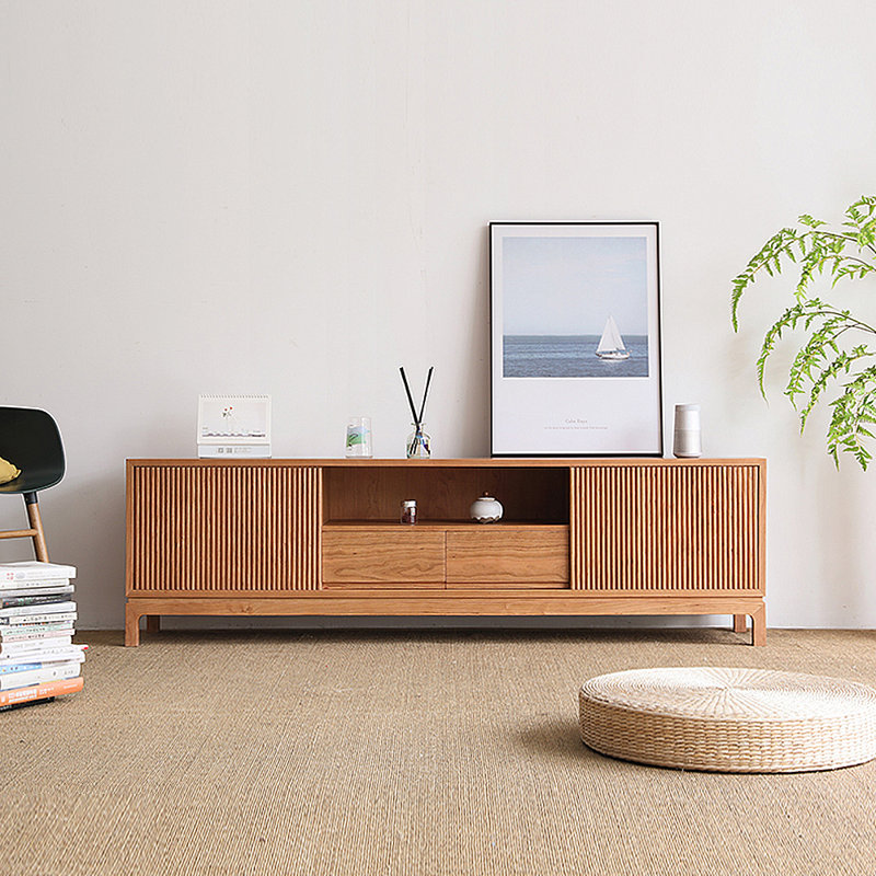 Meuble télé moderne et minimaliste en bois massif avec rangement, H 20,47 po x L 69,29 po x l 14,96 po