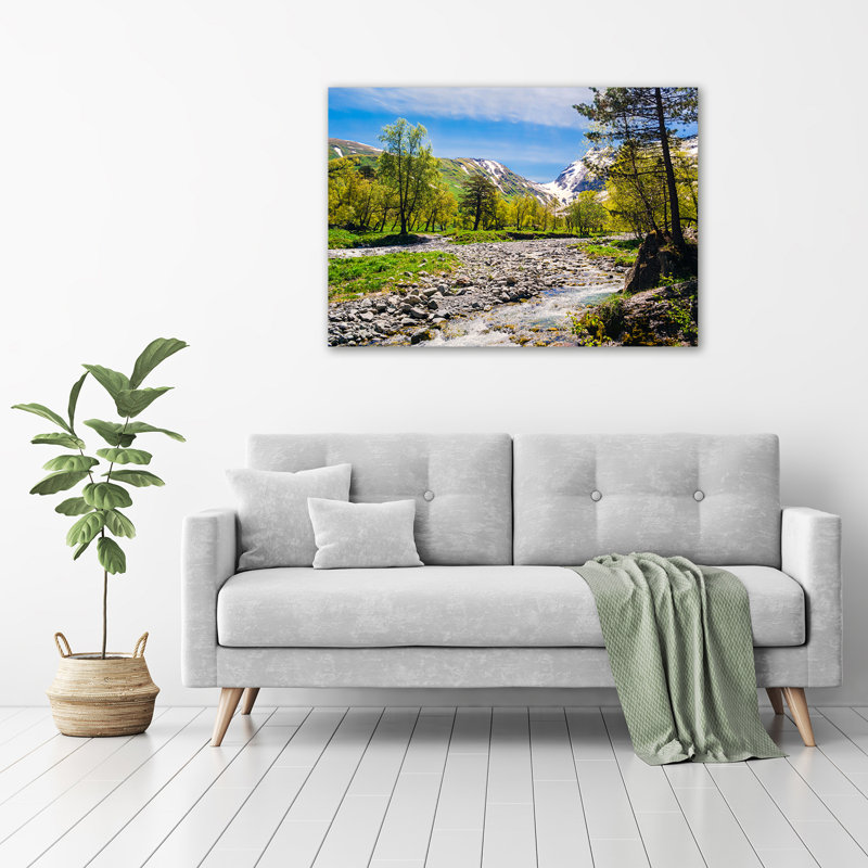 River In The Mountains - No Frame Print on Glass