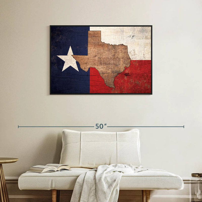 Carte de l'État sur le drapeau du Texas, Cadre flottant noir, 37 po x 25 po