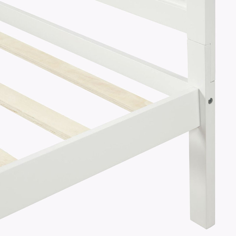 Lit plateforme en bois avec tête et pied de lit, Blanc