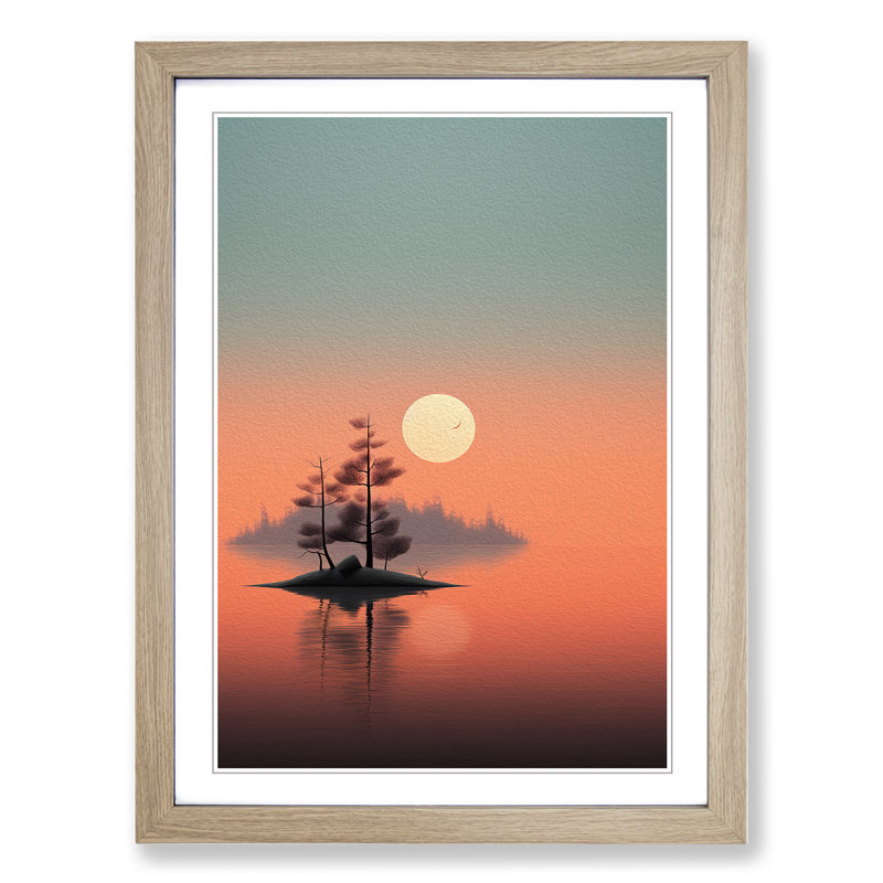 Lake Minimalism No.2 - Single Picture Frame Print on Wood, 46cm H x 34cm W, Oak Framed