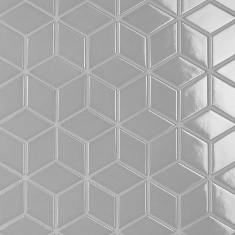 Metro Rhombus 10-1/2 " x 12-1/8 " Porcelain Mosaic Floor & Wall Tile, Glossy Light Gray
