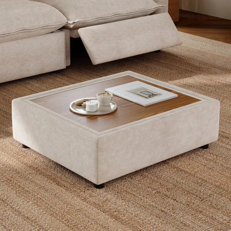 Repose-pieds avec rangement et table basse, tissu, Blanc