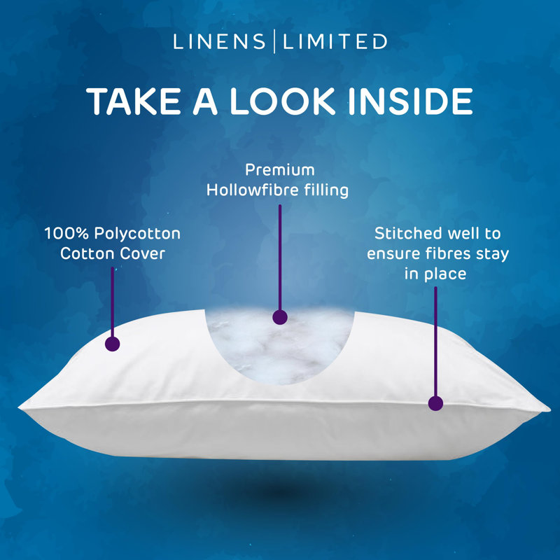 Linens Limited Soft Pillow, Made in the UK, Bedtime Bliss, Soft and Firm with Orthopedic Support, Non-Allergenic Hollowfibre, Machine Washable