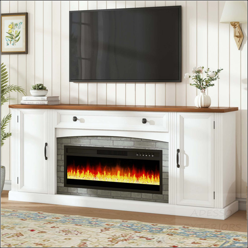 Meuble télé 66,9 po avec foyer, Blanc, Oui