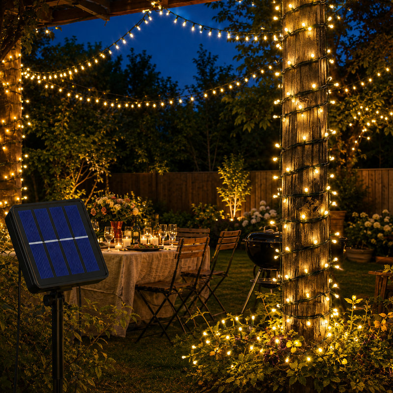 Lot de 2 guirlandes lumineuses solaires de 20 m (66 pi), 200 DEL étanches, 8 modes d'éclairage, blanc chaud