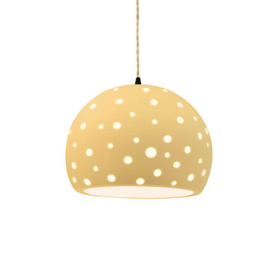 Donati 1-Light Pendant - Muted Yellow - Antique Brass - 12.25"W x 9.25"H - Replaceable Bulb - Beige Twist Cord