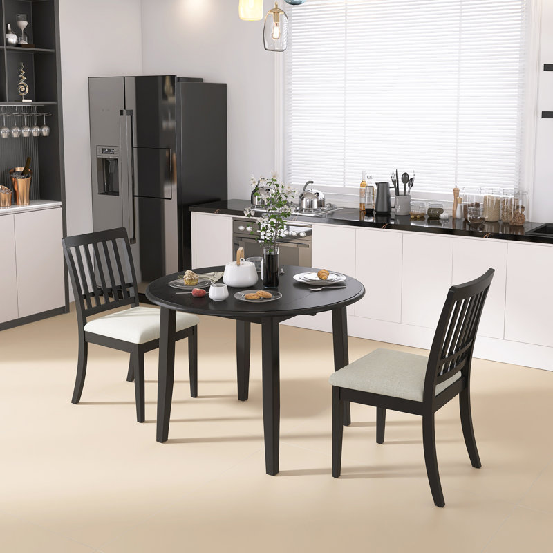 Ensemble de table de salle à manger 3 pièces pour 2 personnes, 1 table de salle à manger pliante en bois, 2 chaises rembourrées à support ergonomique