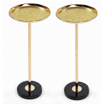 2P, table d'appoint réglable, petite table à thé Martini, table de bout décorative en marbre naturel et doré pour présentation et rangement