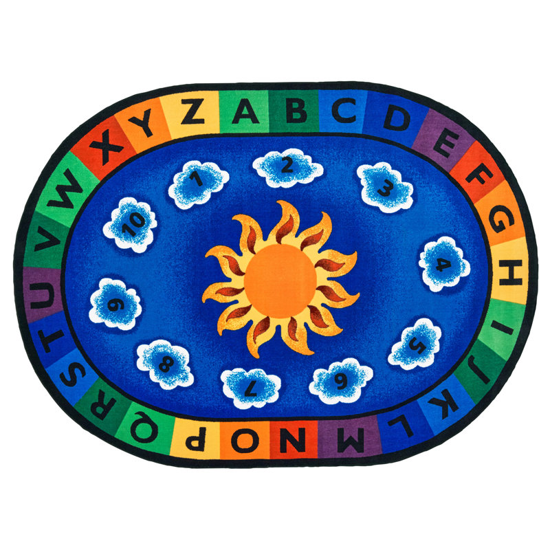 Sunny Day Learn Play Literacy Classroom Tufted Blue/Red Area Rug, Oval 8'3" x 11'8"