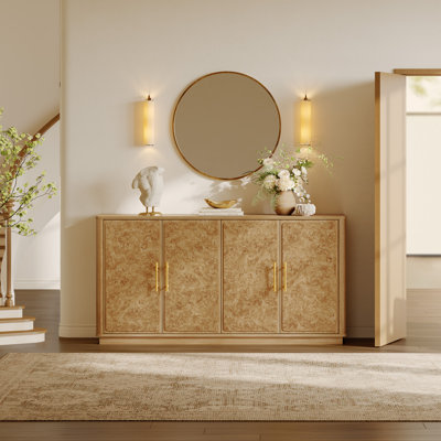 59.3'' Modern Burl Wood Sideboard Buffet Cabinet With 4 Doors, Adjustable Shelves & Rounded Edges, Large Storage Credenza Console Table For Living Room Dining Room Entryway
