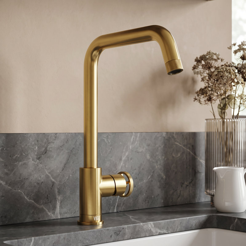 Cass Industrial 14 in. H Single Handle Kitchen Bar Faucet, Matte Brushed Gold