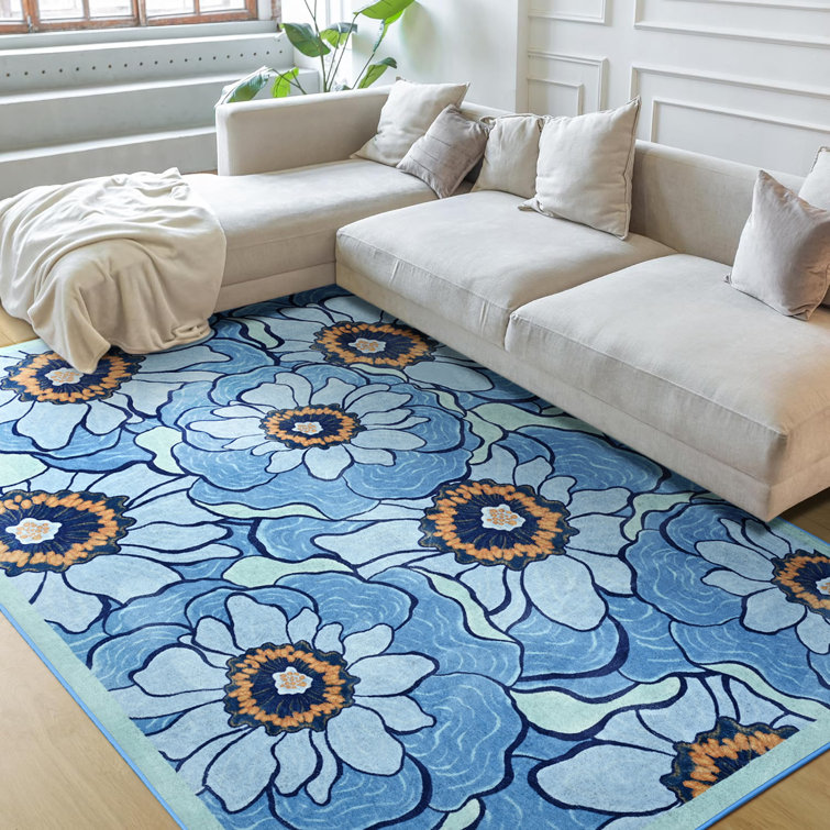 Fillender Floral Area Rug Washable Rug Non-Slip Colorful Flowers Floor Carpet For Living Room Bedrooms Decor