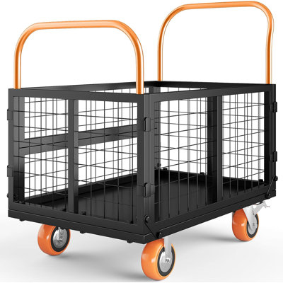 Chariot de plate-forme 1800lbs avec cage, chariot à plat robuste et pliable 6-en-1