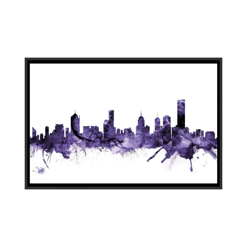 «Melbourne, Australie Skyline» par Michael Tompsett, impression, H 18 po x l 26 po x P 1,5 po, Toile avec cadre noir