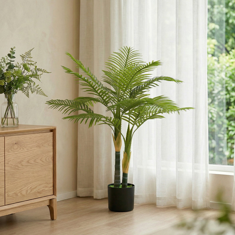 HOMCOM 120cm Artificial Palm Tree with 14 PEVA Leaves, Fake Plant, Green