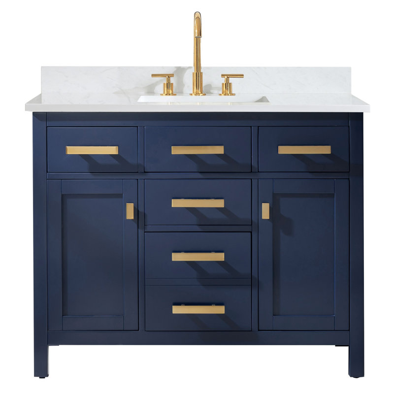 Ensemble de meuble-lavabo simple 42 po Willisville, bleu, Laiton satiné