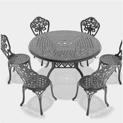 Ensemble de 7 pièces de mobilier de salle à manger en fonte d'aluminium toutes saisons avec cadre noir