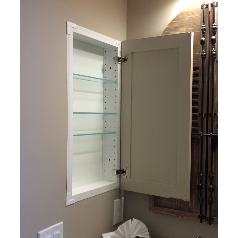 Frontline Shaker Recessed Frameless 1 Door Medicine Cabinet with Adjustable Shelves, White, 48" H x 14" W x 3.5" D