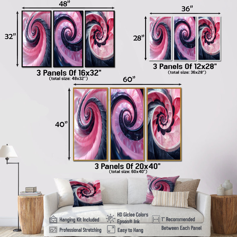 Spirale de vitrail rose noir I - Collection de reproductions de toiles abstraites en spirale, H 40 po x l 60 po
