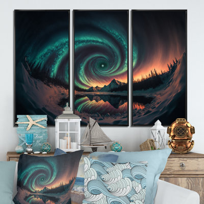 Aurore boréale magique des aurores boréales V Aurore boréale magique des aurores boréales V - 3 pièces, reproduction sur toile