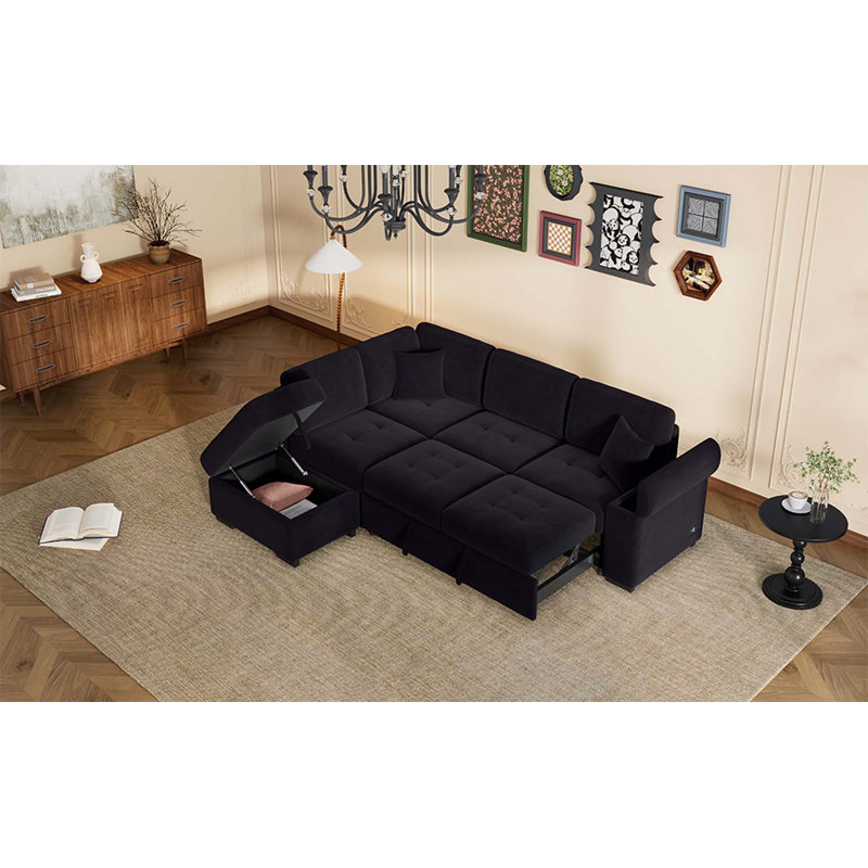 Canapé-lit modulaire, canapé-lit d'angle en forme de L avec repose-pieds et rangement avec accoudoirs cachés et charge USB pour le salon