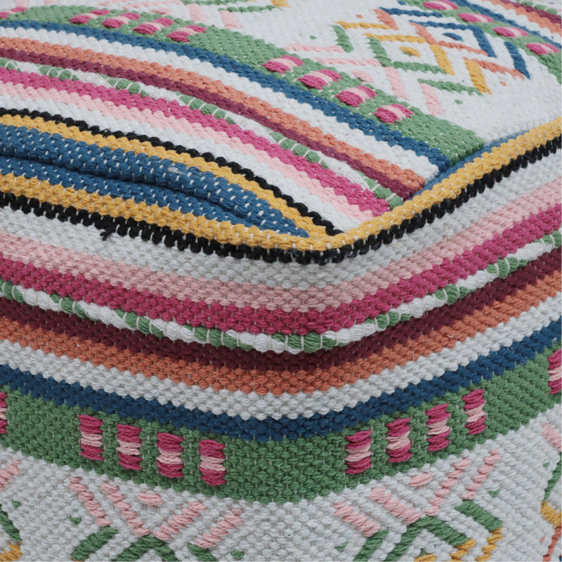 Pouf carré à imprimé péruvien fabriqué à la main Inca, blanc, rose, multicolore