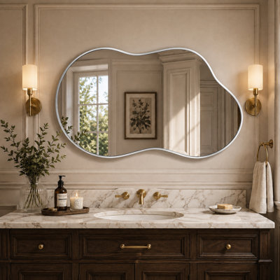 24" x 36" Asymmetrical Bathroom Wall Mirror, Modern Aluminum Framed Vanity Decorative Accent Mirror