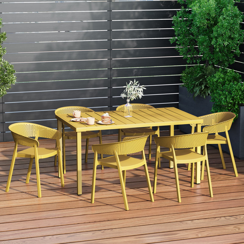 6-Person Outdoor Rectangular Dining Set, Yellow