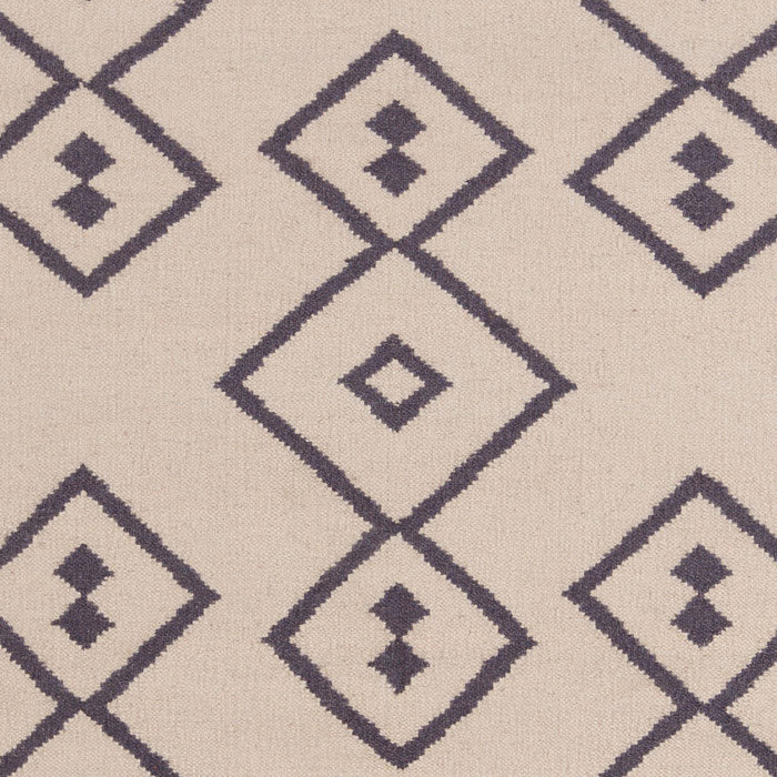 Abasi Performance Authentic Handmade Reversible Gray Geometric Shapes On Cream Wool/Cotton Flatweave Indoor Area Rug