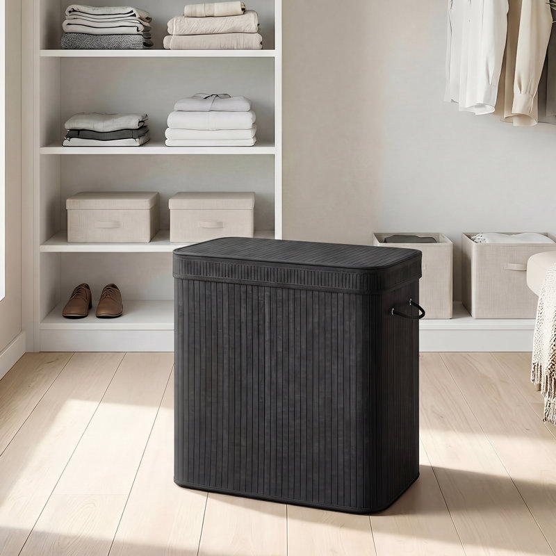 Bamboo Laundry Basket, Black, 24.4" H x 25" W x 16.7" D