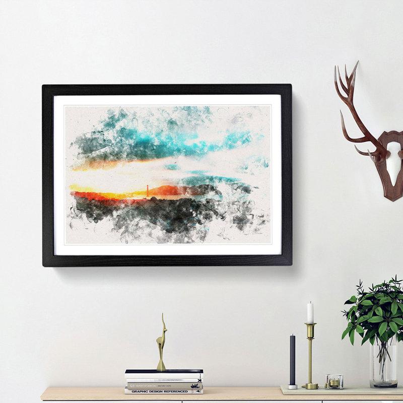 San Francisco Skyline - Picture Frame Painting Print, 33cm H x 45cm W x 2cm D, Black Framed Framed