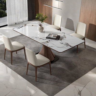 Simple walnut color rectangular dining table set