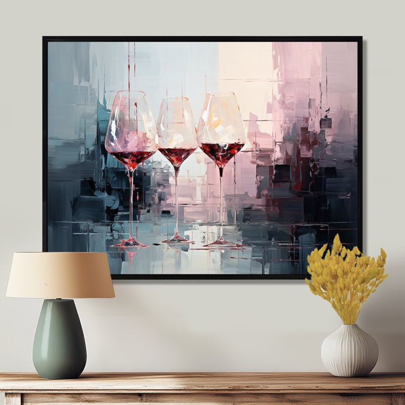 «Wine verres Deep collage - Wine», art mural encadré, Cadre flottant noir, H 12 po x l 20 po x P 1,5 po