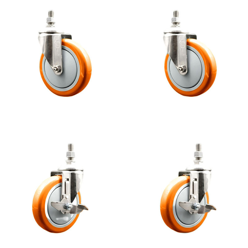 Ensemble de roulettes à tige filetée de 5 pouces en polyuréthane pivotant de 12 mm avec 2 freins