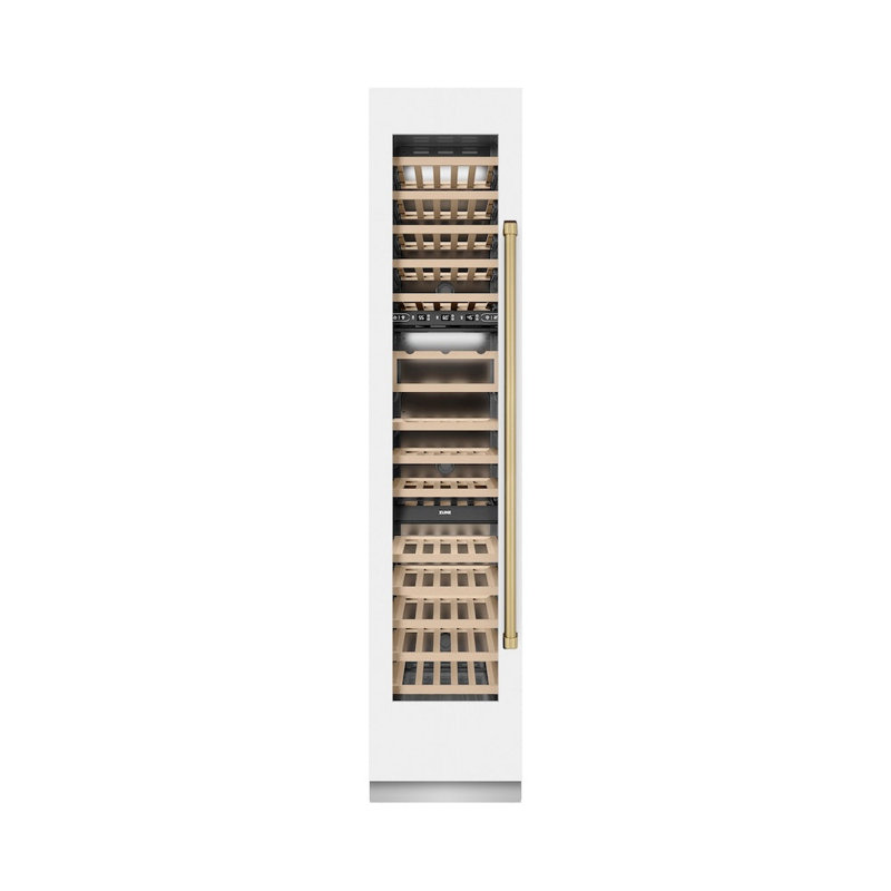 ZLINE Autograph 18 in. White Matte 68 Bottle Right Hinge Column Wine Cooler with Bronze Accents, Right Handed, Bronze