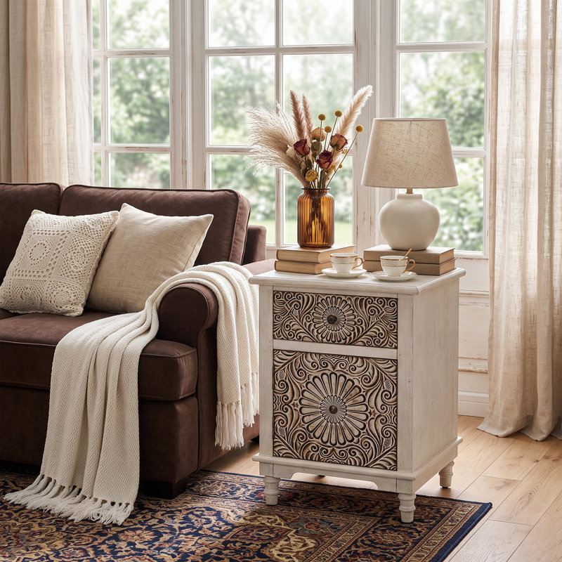 Table de chevet sculptée avec tiroir à fermeture en douceur et armoire Loftis l 18,4 po, Individuel