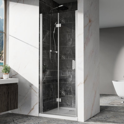 30 à 31 po Grande porte de douche pivotante à deux battants pliable avec poignée robuste, fermeture magnétique silencieuse, système de verre haut 72 facile à installer, verre enduit propre, pollution