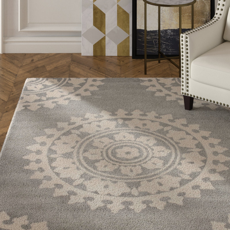 Camisa Geometric Handmade Tufted Wool Light Grey/Ivory Area Rug, Rectangle 8'3" x 11'