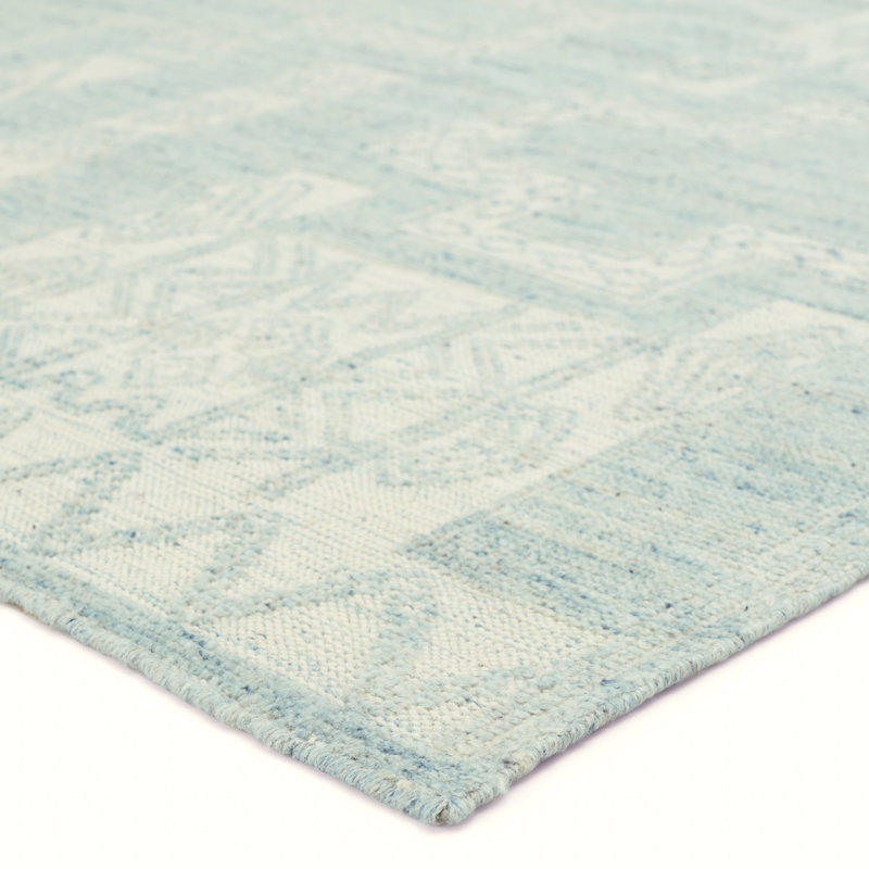 Cirus Hand Knotted Geometric Blue/ Ivory Area Rug (6''X9''), Light Blue/Ivory, Rectangle 6' x 9'