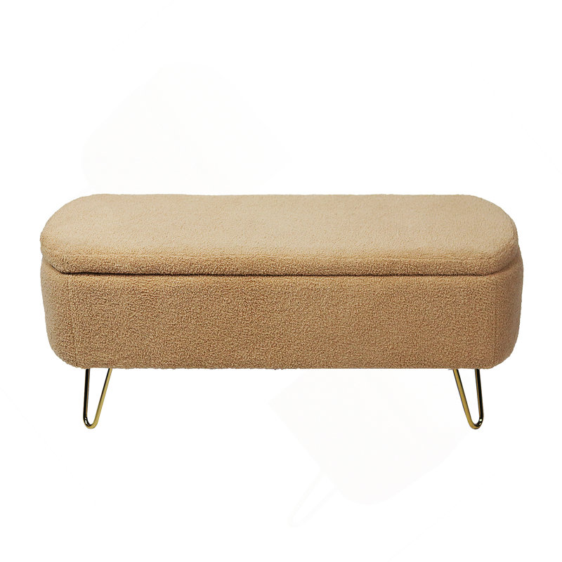 Banc de rangement avec repose-pieds à l'extrémité du lit, banc d'entrée rembourré, Doré, Chameau