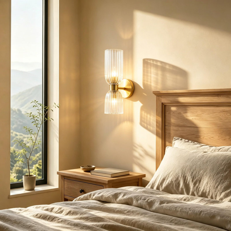 Claridge 2-Light Up and Down Fluted Ribbed Glass Asymmetrical Hourglass Wall Sconce