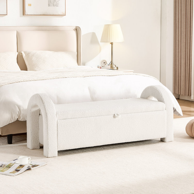 Banc de rangement en chenille à bras incurvés en forme de U, Blanc