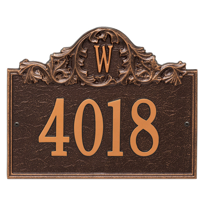 Acanthus Monogram 3-Line Wall Address Plaque, Antique Copper, Yes