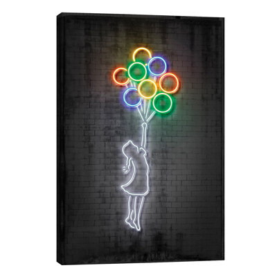 Flying Balloons Girl - Wrapped Canvas Print