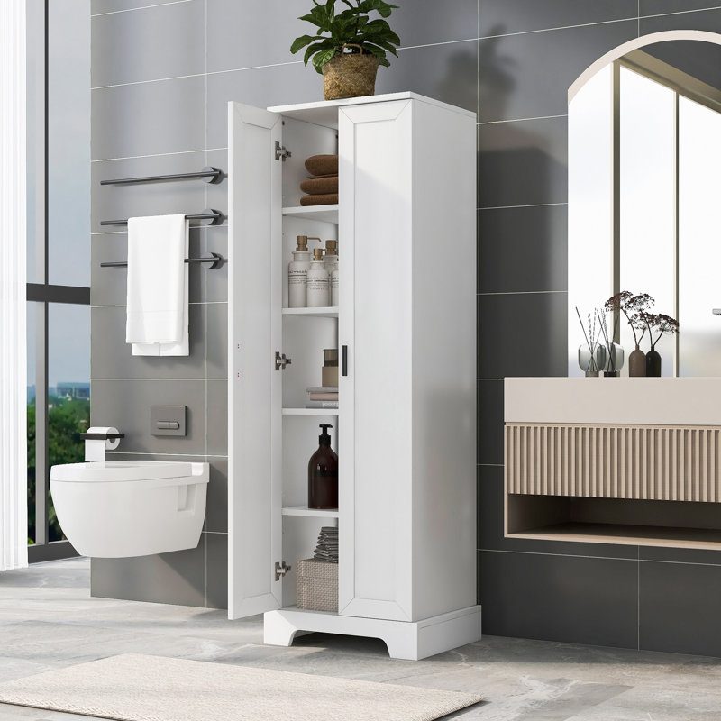 Armoire de rangement avec deux portes pour la salle de bain, Blanc