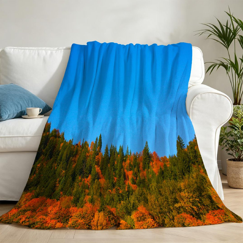 Jeté en molleton orange ultra doux en flanelle, imprimé Autumn River coloré, Throw 50" x 60"