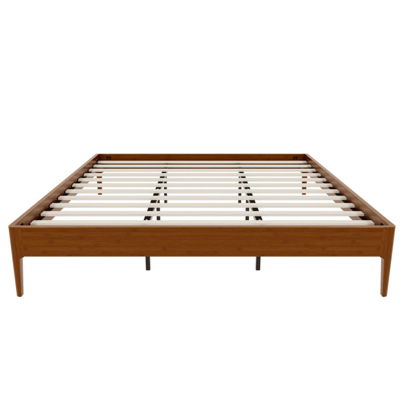 15 Inch High Queen Size Solid Dry Bamboo Wood Platform Bed Frame, with Wood Slat Metal Support, Modern & Minimalist Style, No Box Spring Needed, Easy Assembly, Brown